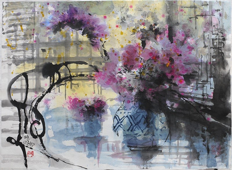 Contemporary Abstract Floral Painting - Colorful Modern Work Art