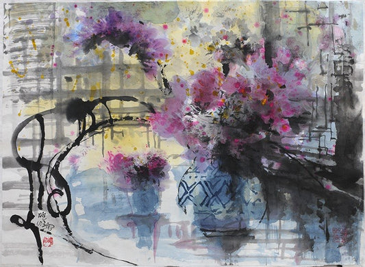Contemporary Abstract Floral Painting - Colorful Modern Work Art